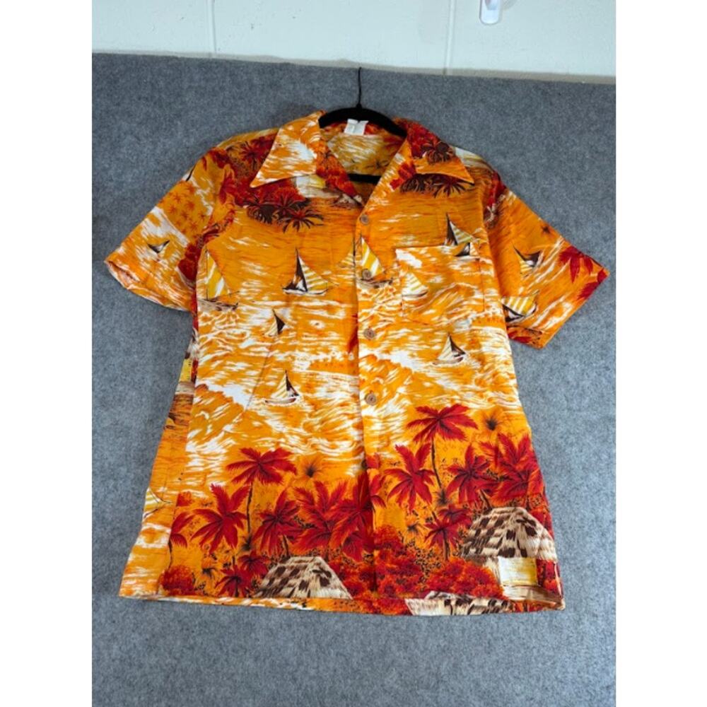 Vintage 70s Big Sur Hawaiian Shirt Mens Large Sailboat Tropical Beachy Vacation